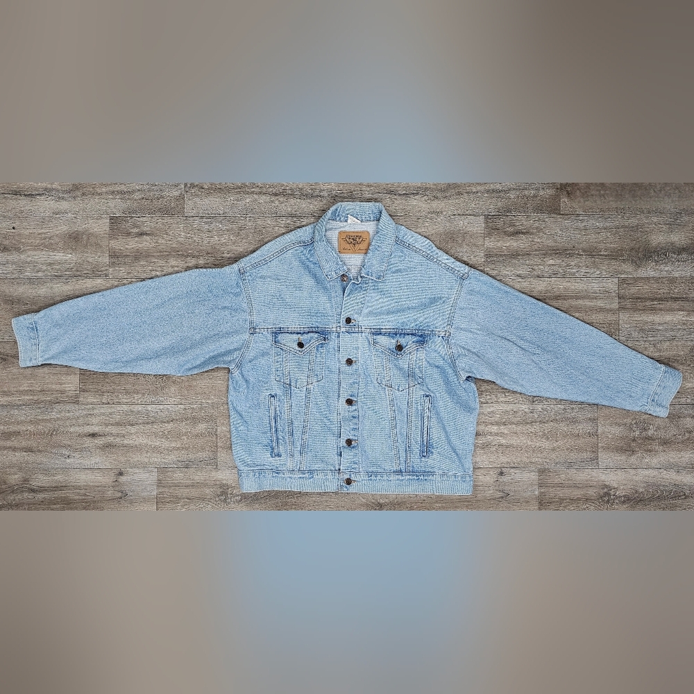 International Denim Vintage Jacket with Custom Embroidery-Size XL - Picture 3 of 6